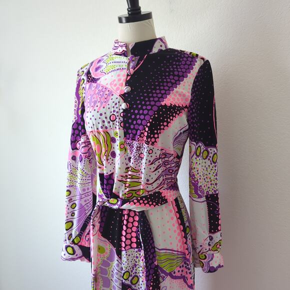 Vintage 1970s Dress Womens Purple Pink MCM Hippie Psychedelic Retro Anika XS/S - Picture 6 of 16